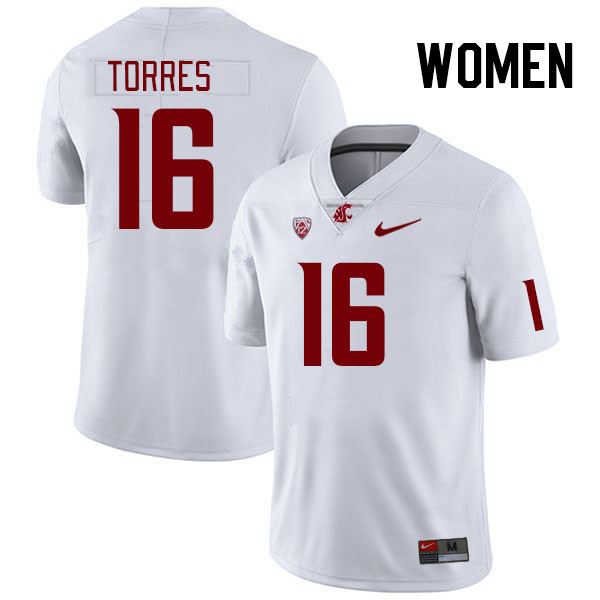 Women #16 Ethan Torres Washington State Cougars College Football Jerseys Stitched Sale-White - Click Image to Close
